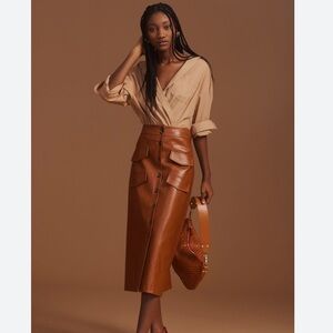 Mare Mare x Anthropologie Brown Faux Leather Skirt